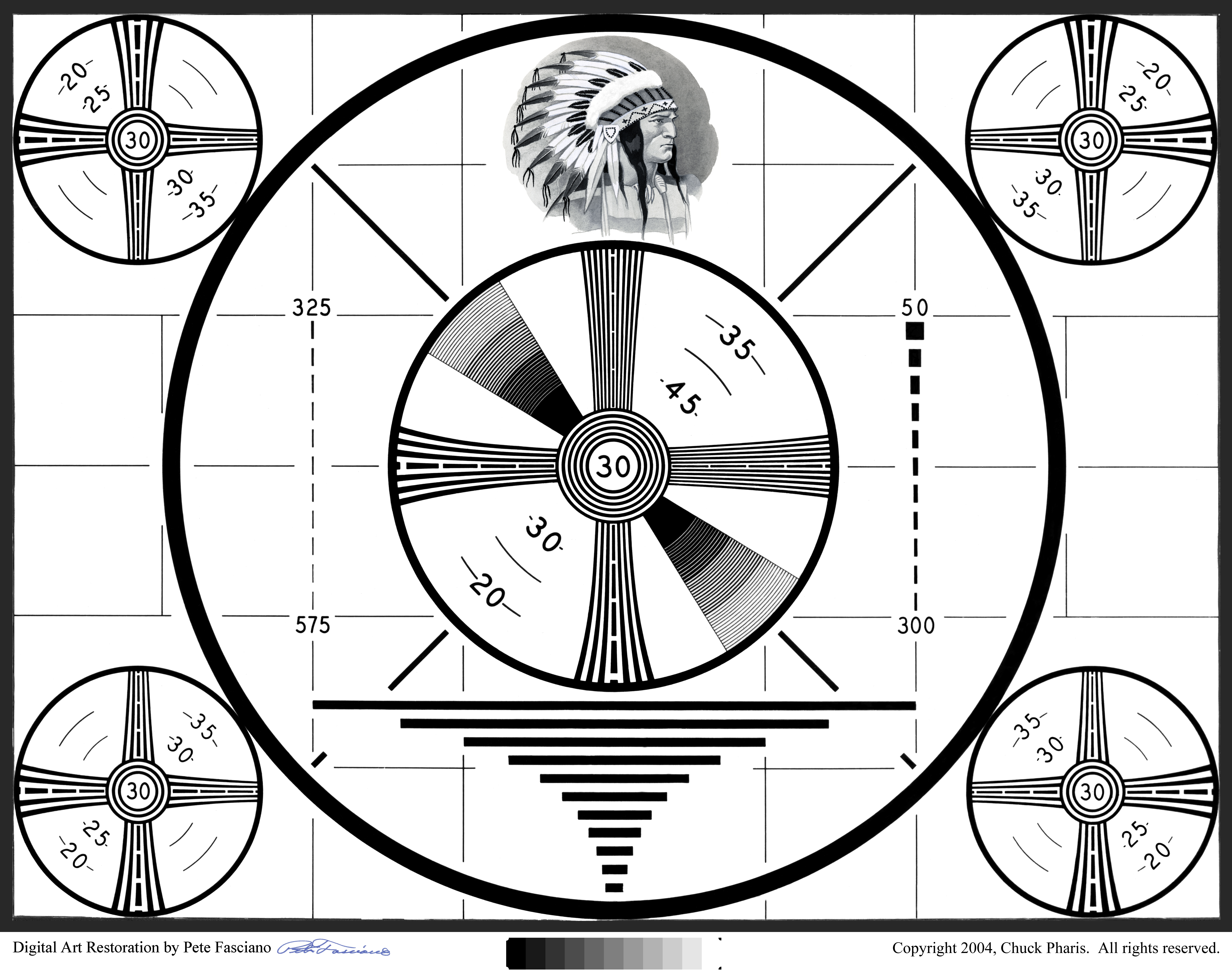 Test pattern featuring an indigenous person with headless at the top
