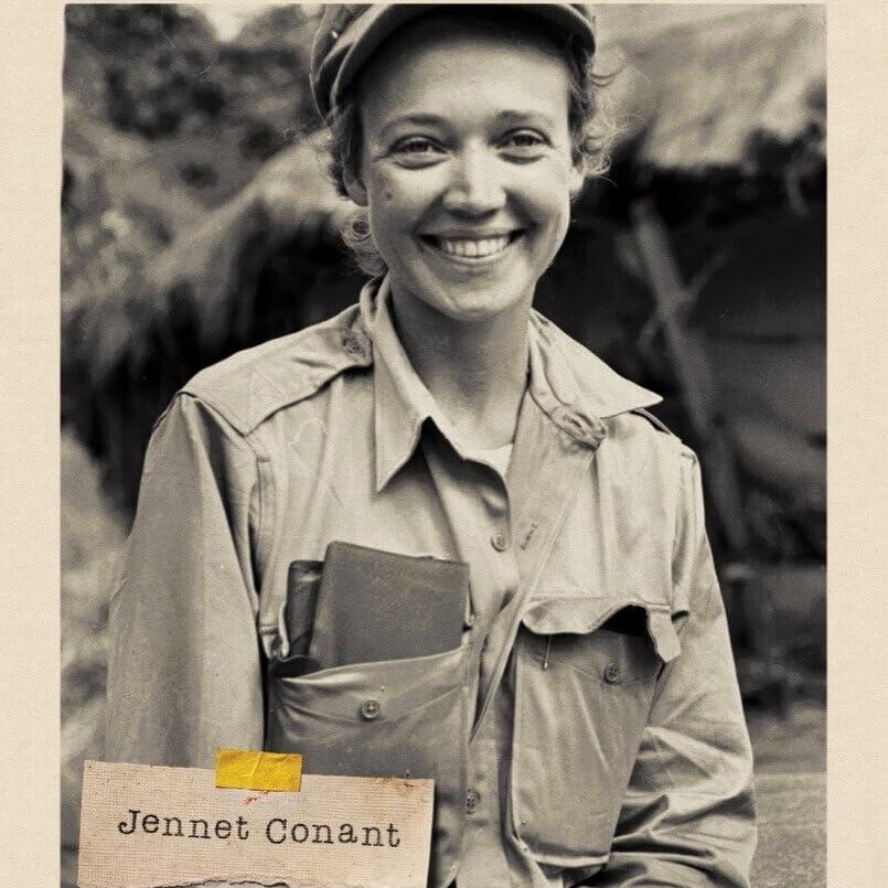 Partial book cover of Fierce Ambition by Jennet Conan. Black and white photo of a female correspondent